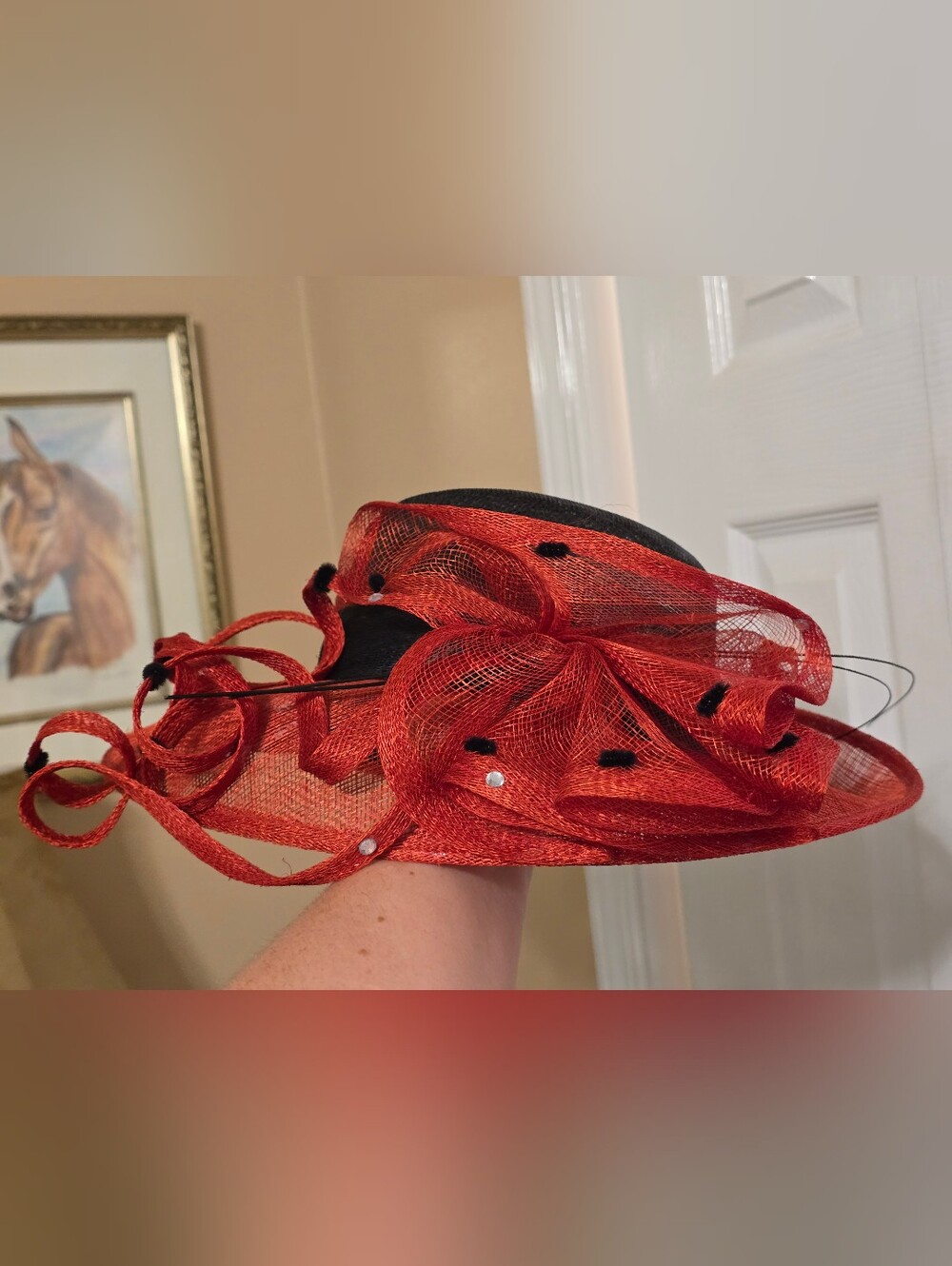 Elegant Red and Black Women's Sinamay Hat